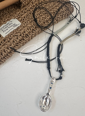 韩国进口小众款S925纯银勺子吊坠项链手工编绳配饰秋冬毛衣链