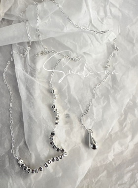 韩国进口小众款S925纯银不规则碎银子可调节项链女锁骨链颈链