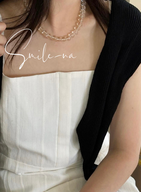 韩国进口925纯银磁吸扣天然透白水晶串珠百搭时尚圆珠项链锁骨链