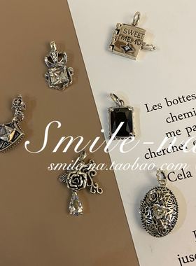 纯银做旧锆石盾牌项链吊坠挂件