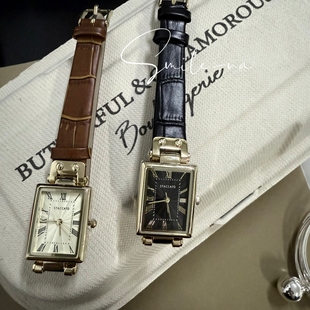 韩国进口staccato罗马数字盘 方型表盘皮带手 精致时尚百搭手表女