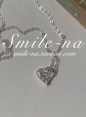 韩国进口925纯银3d女桃心项链
