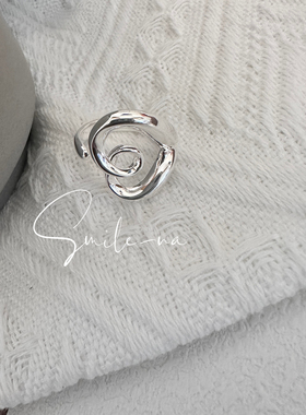 韩国进口小众设计款925纯银镂空爱心 桃心时尚简约开口戒指指环女