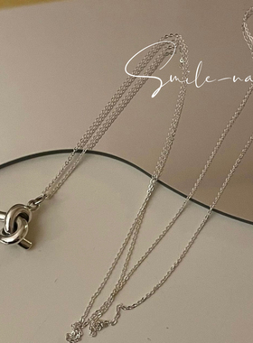 韩国进口小众款S925纯银打结交叉纽结吊坠时尚项链毛款毛衣链百搭