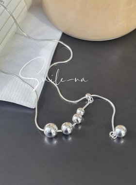 韩国进口小众925纯银时尚蛇骨链大小银球渐变可抽拉项链毛衣链