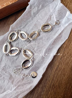 韩国进口小众设计S925纯银椭圆形造型拼接时尚百搭手链手环