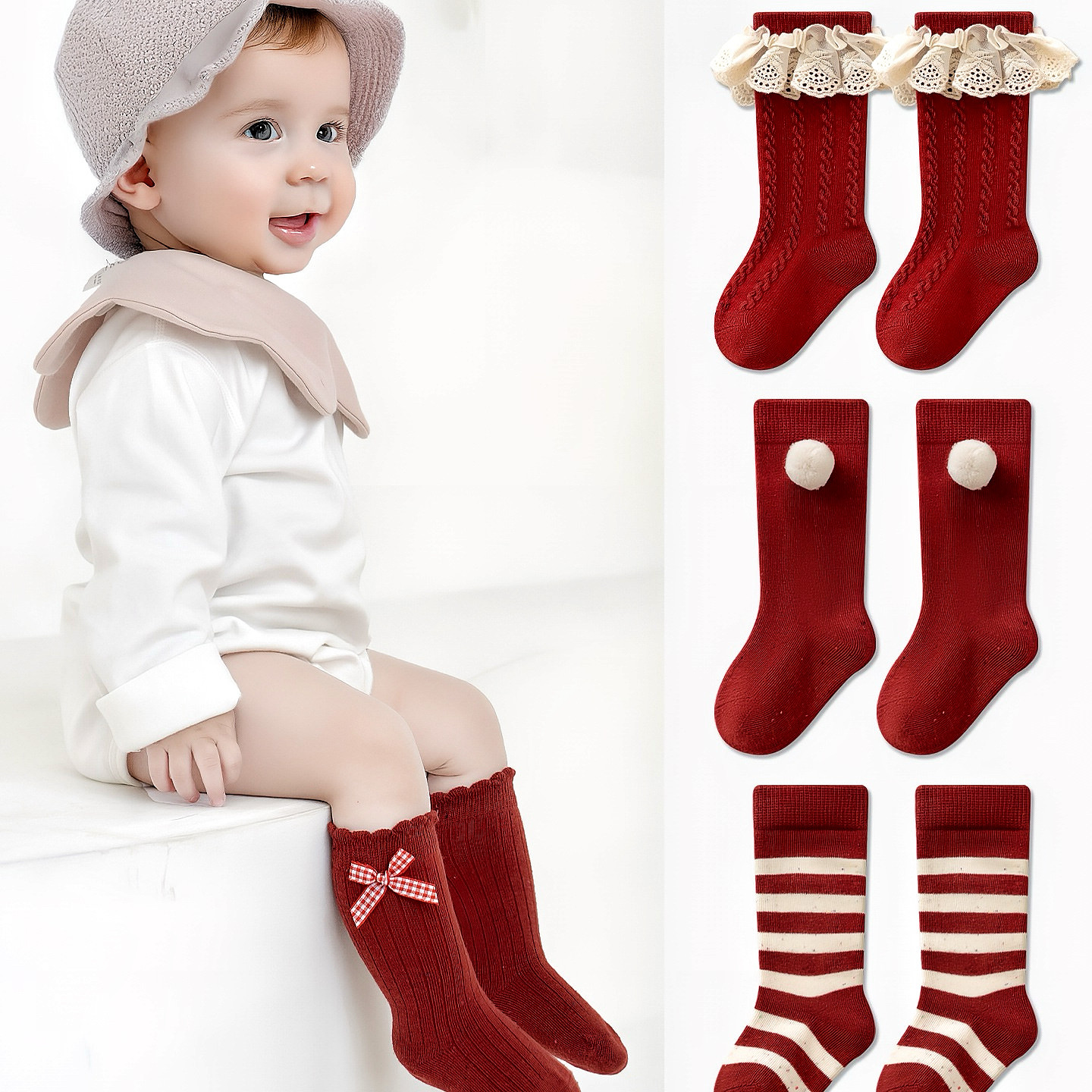 婴儿袜子秋冬韩版中筒袜婴幼儿初生新生儿宝宝松口新年公主棉袜子,童装/婴儿装/亲子装,儿童袜子(0-16岁),淘宝优惠券,粉丝福利购,淘宝优惠卷
