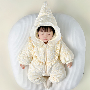 婴儿连体衣冬季女宝宝衣服冬装超萌棉服周岁礼服冬天夹棉外出冬款