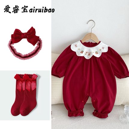 婴儿衣服秋装可爱包屁衣宝宝连体衣春秋洋气爬服公主满月百天礼服