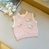 女童针织马甲春装 洋气儿童马夹宝宝背心外穿坎肩春秋 2026新款