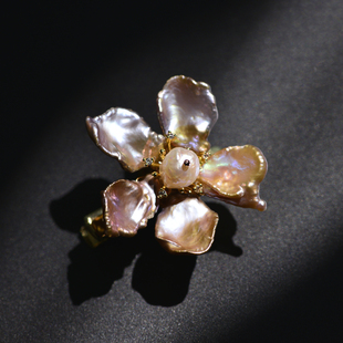 珍珠花发夹 天然超大巴洛克淡水珍珠防敏包金复古汉服头饰送女友