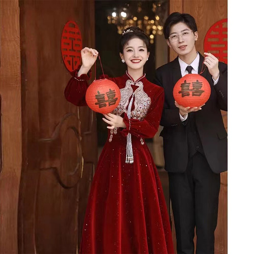 高级感大码胖mm孕妇新中式改良旗袍敬酒服新娘高腰结婚订婚宴礼服