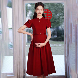 小个子大码孕妇敬酒服新娘高腰遮肚子结婚小礼服裙订婚服连衣裙