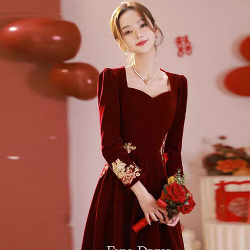 新娘结婚敬酒服订婚法式礼服裙