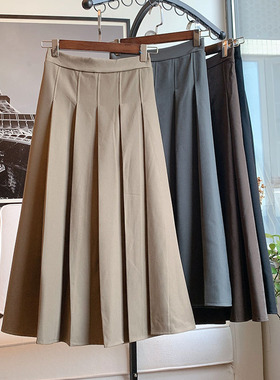 法式优雅半身裙女秋经典气质黑色西装质感百褶裙子垂感高腰中长裙