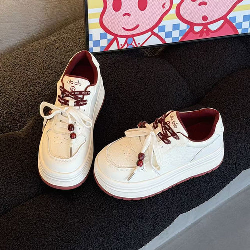 高鹏2025冬季新款加绒真皮厚底增高小白鞋女百搭休闲运动板鞋2962