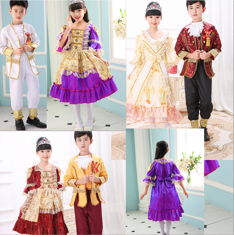 欧洲王子宫廷礼服英国贵族服装欧式男女儿童话剧王子服荷兰公主裙