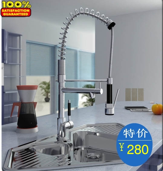全铜冷热水抽拉式厨房水龙头花洒水槽洗菜盆弹簧龙头旋转包邮