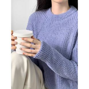 11.12新品 韩系少女感慵懒软糯纯色减龄百搭圆领针织毛衣