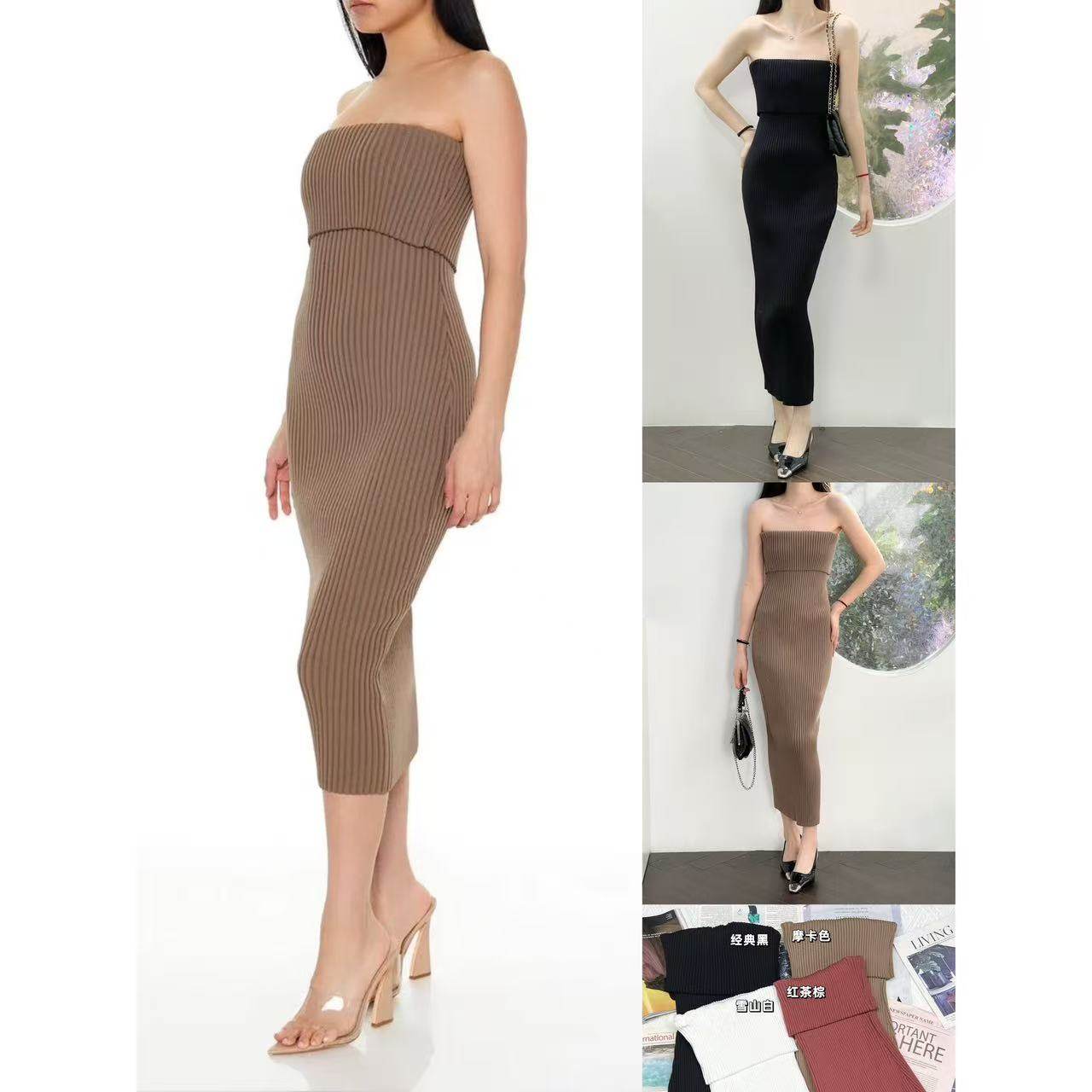 12.03新品 爱福21 秋冬法式御姐纯欲风修身显瘦抹胸针织连衣裙