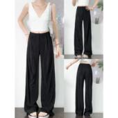 韩系简约百搭高腰显瘦褶皱设计垂感阔腿休闲长裤 OOhome新品 美单