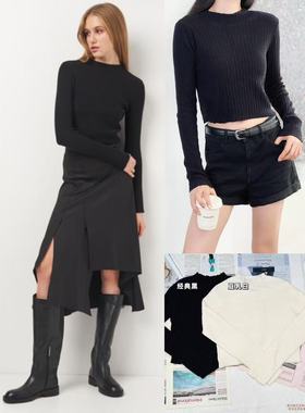 11.08新品 西班牙Z 高级简约条纹理纯色百搭显瘦半高领针织上衣