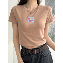 OOhome新品 澳洲cott*n 减龄圆领米奇印花短款T恤修身正肩短袖女