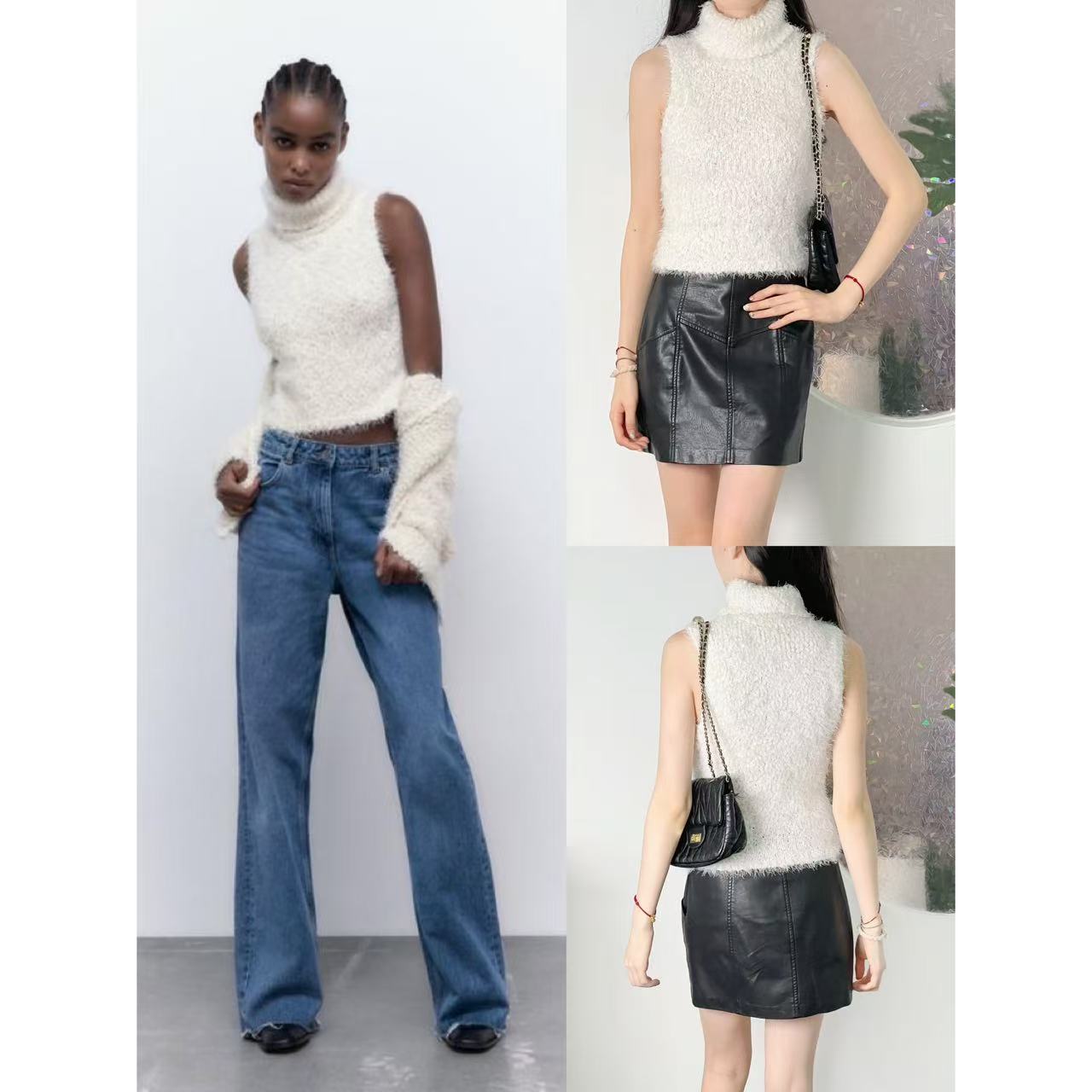 软糯高领设计无袖修身针织毛衣