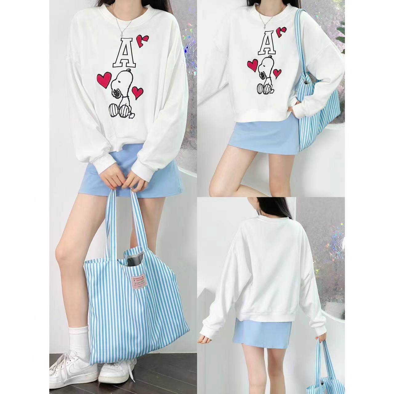 史努比爱心刺绣圆领薄绒长袖卫衣