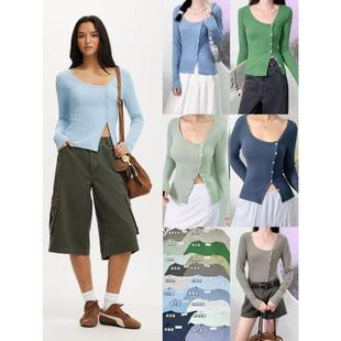 长袖 OOhome新品 休闲简约风斜扣修身 莫代尔混纺 上衣 澳洲cotton