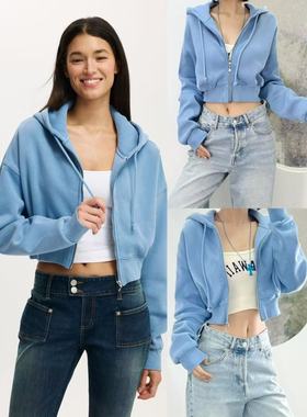 12.20新品 澳洲cot*on 美式个性休闲短款运动风拉链开衫连帽卫衣