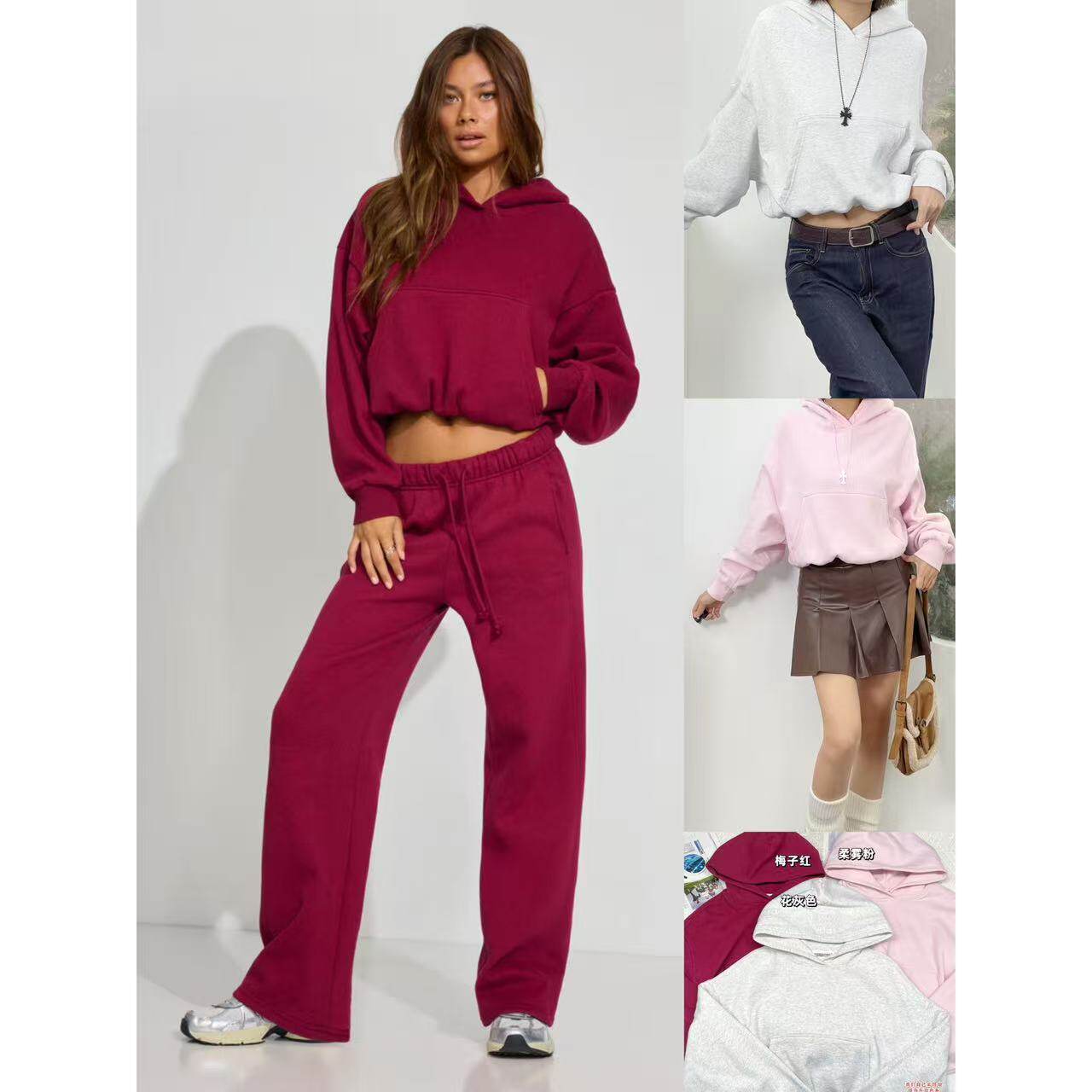 蓬蓬感休闲运动连帽纯色卫衣