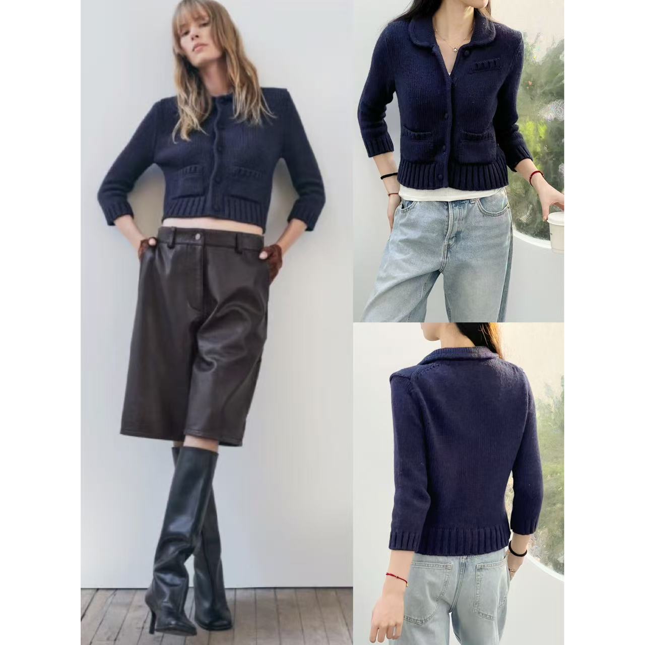 翻领极简百搭显瘦休闲针织上衣