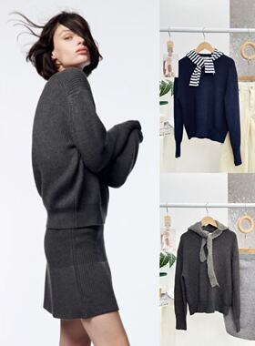 12.10新品 西班牙Z 日系侘寂风高级基础圆领套头宽松纯色针织毛衣