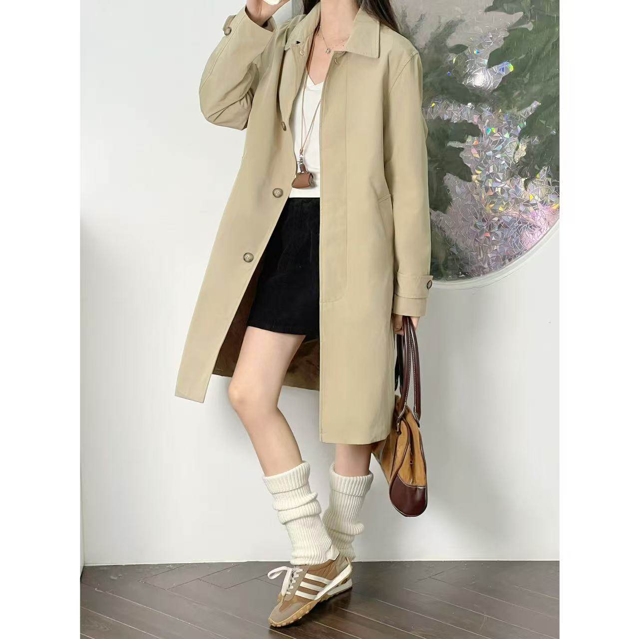 老钱风宽松休闲中长款风衣外套