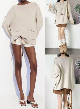 11.05新品 西班牙Z 老钱风复古慵懒宽松oversize简约套头针织上衣