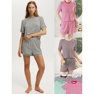 05.27新品 澳洲BODY 美式休闲短袖圆领撞色条纹宽松柔软垂感T恤