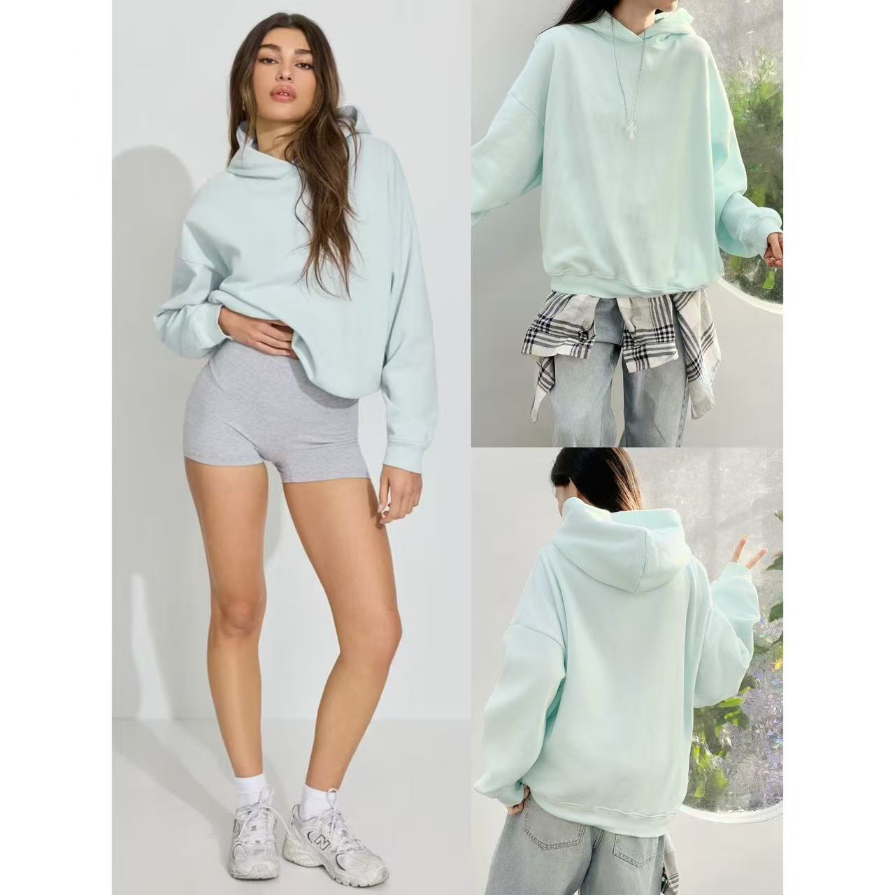 纯色简约宽松休闲运动连帽卫衣