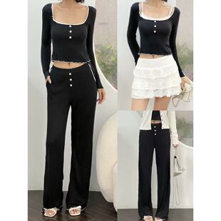 套装 99澳币意法风木耳边方领抗条纹阔腿裤 澳洲bnt源59 03.11新品