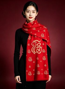 本命年红围巾女秋冬新款过年喜庆
