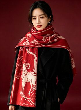 中国红围巾定制logo刺绣开业礼品