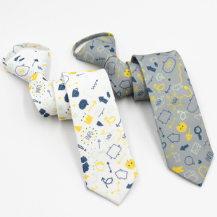 原创免打结领带男潮 韩版6CM白色蓝色信号符号设计领带女潮流个性