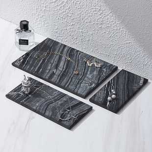 INS风古风木纹大理石纹长方形茶托盘化妆品首饰杯子收纳展示平盘