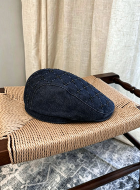 重工串珠前进帽子女款文艺画家帽子户外休闲百搭显脸小鸭舌帽子