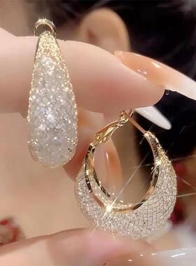 轻奢水晶水滴耳环女配饰99纯银针