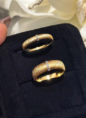 法式轻奢925纯银中古复古拉丝意大利情侣宽窄对戒简约高级感指环