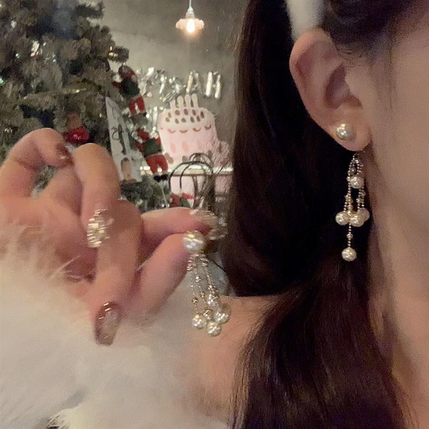 银耳环925纯银针一款两戴长款