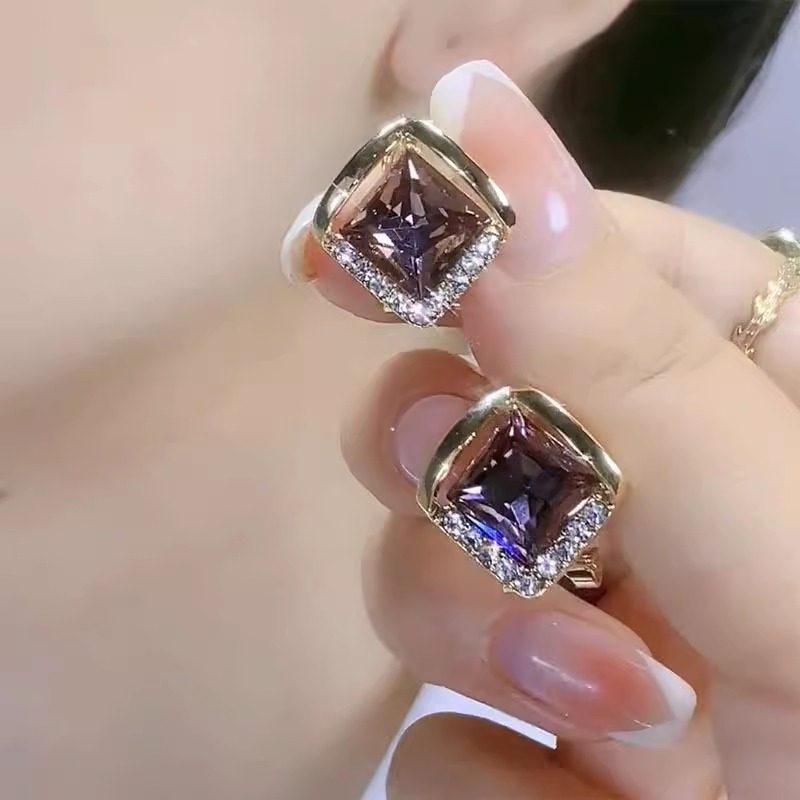 银耳钉999纯银针菱形紫色水晶2025新款精致百搭气质耳环日韩耳饰,饰品/流行首饰/时尚饰品新,银饰耳饰,淘宝优惠券,粉丝福利购,淘宝优惠卷