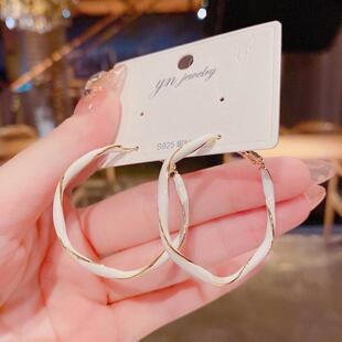 2026新款银耳环s925银针真金电镀4cm螺旋耳圈个性冷淡风气质耳饰