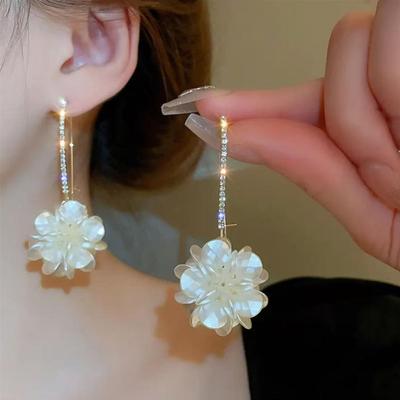 镶钻花朵银耳环9999纯银针女法式
